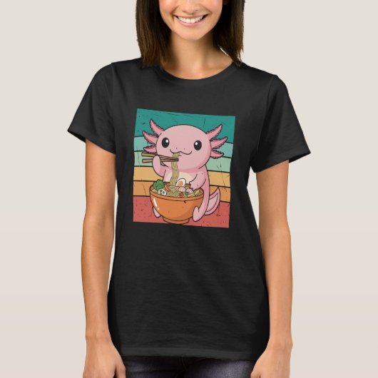 Axolotl Eating Japanese Ramen Noodles Lovers Women Tシャツ (正面)
