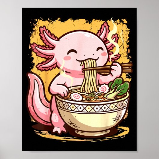 Axolotl Eating Ramen Noodles  ポスター (正面)