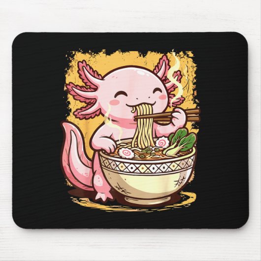 Axolotl Eating Ramen Noodles  マウスパッド (正面)