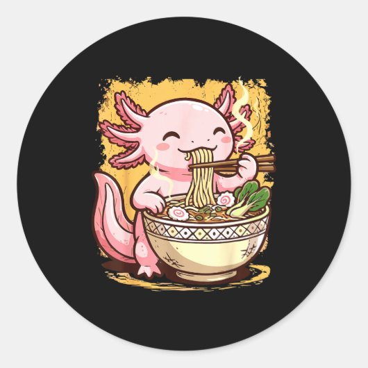 Axolotl Eating Ramen Noodles  ラウンドシール (正面)