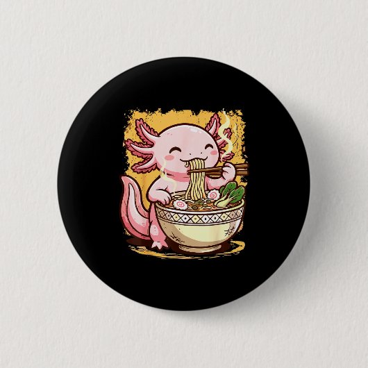 Axolotl Eating Ramen Noodles 缶バッジ (正面)