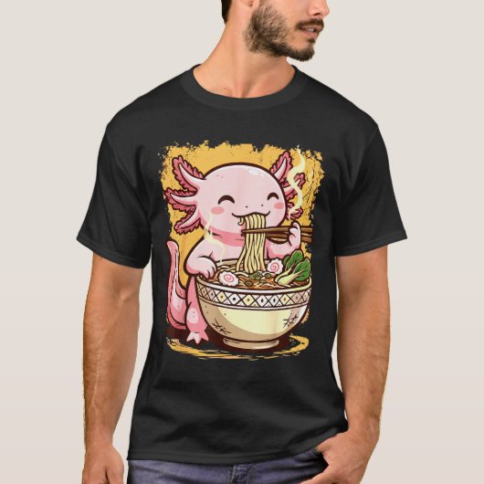 Axolotl Eating Ramen Noodles  Tシャツ (正面)