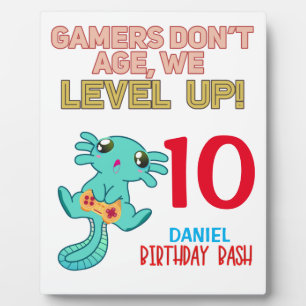 Axolotl Gamer誕生日Boyビデオゲームパーティー フォトプラーク