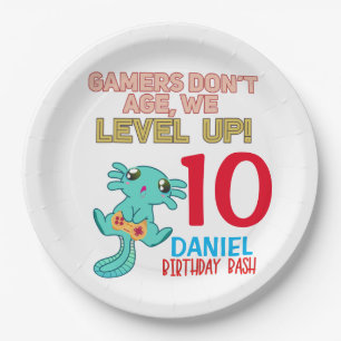 Axolotl Gamer誕生日Boyビデオゲームパーティー ペーパープレート