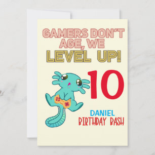 Axolotl Gamer誕生日Boyビデオゲームパーティー 招待状
