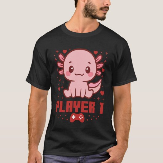 Axolotl Gamer Couple Capybara Retro Pixel Arcade Tシャツ (正面)