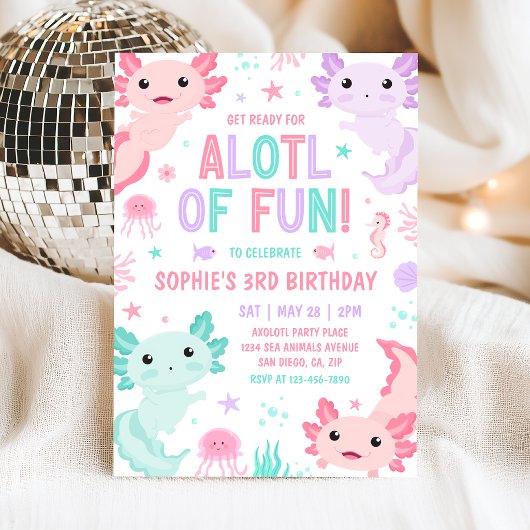 Axolotl Girl Party Alotl Fun Birthday Invitation 招待状