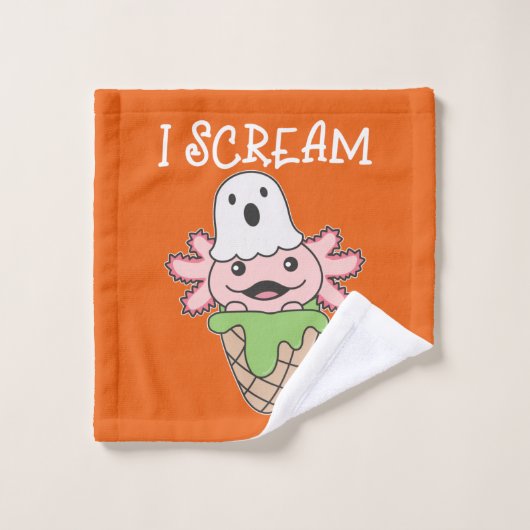 Axolotl Halloween Ghost I Scream Ice Pun ウォッシュタオル (ウォッシュタオル)
