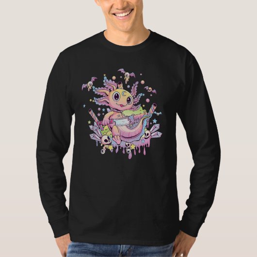 Axolotl Halloween Skull Creepy Axolotl Pastel Goth Tシャツ (正面)