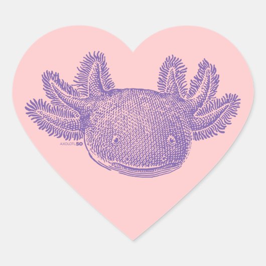 Axolotl Heart Stickers - PURPLE & PINK - 20 Sheet ハートシール (正面)