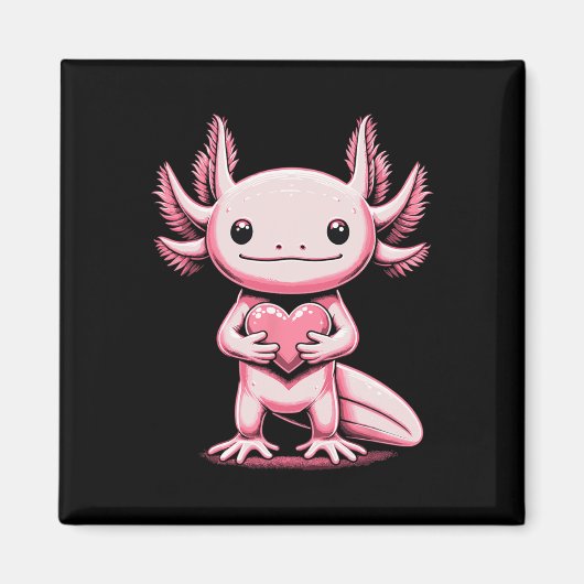 Axolotl Holding Heart Valentine's Day Cute Valenti マグネット (正面)