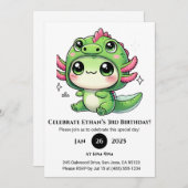 Axolotl in Dragon Hat Birthday 招待状 (正面/裏面)