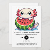 Axolotl in Watermelon Float Birthday 招待状 (正面/裏面)