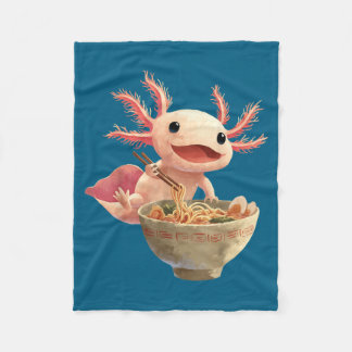 Axolotl Kawaii Eating Ramen Noodles Anime Japanese フリースブランケット