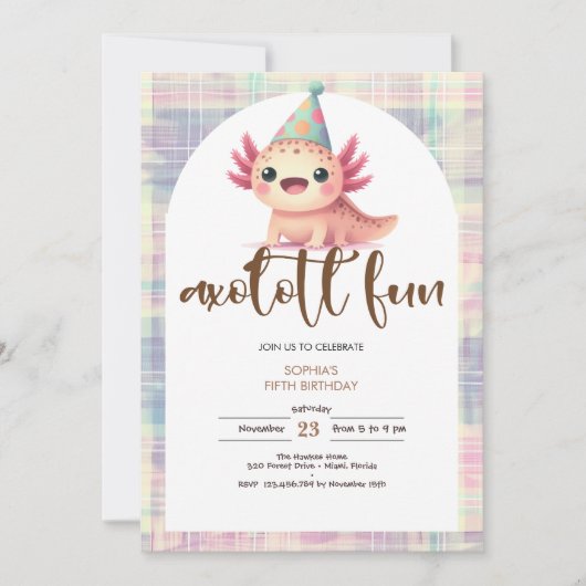 Axolotl kids birthday 招待状 (正面)