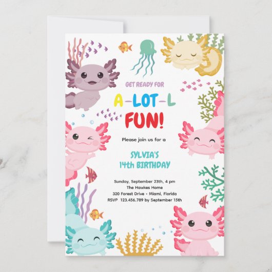 Axolotl kids birthday Invitation 招待状 (正面)