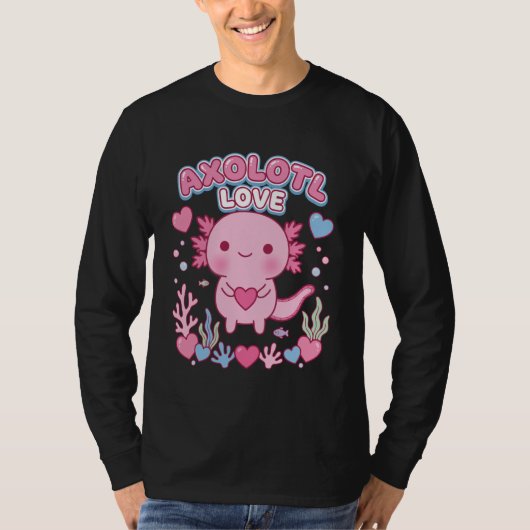Axolotl Love Kawaii Heart Salamander Underwater Aq Tシャツ (正面)