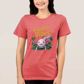 Axolotl Lucky Vibes Cute Pink T-Shirt Design トライブレンドＴシャツ
