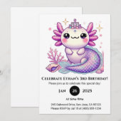 Axolotl Mermaid Princess Birthday 招待状 (正面/裏面)