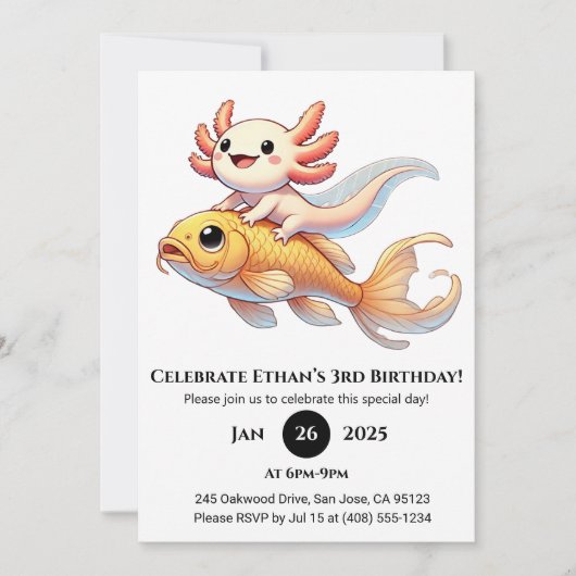 Axolotl on Koi Birthday 招待状 (正面)