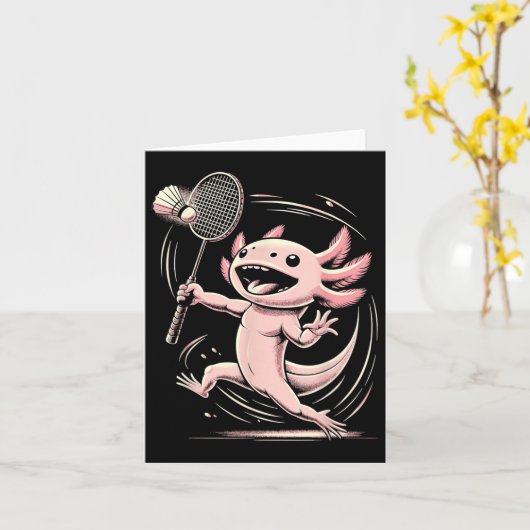 Axolotl Playing Badminton Player Shuttle Sport  カード (黄色い花)