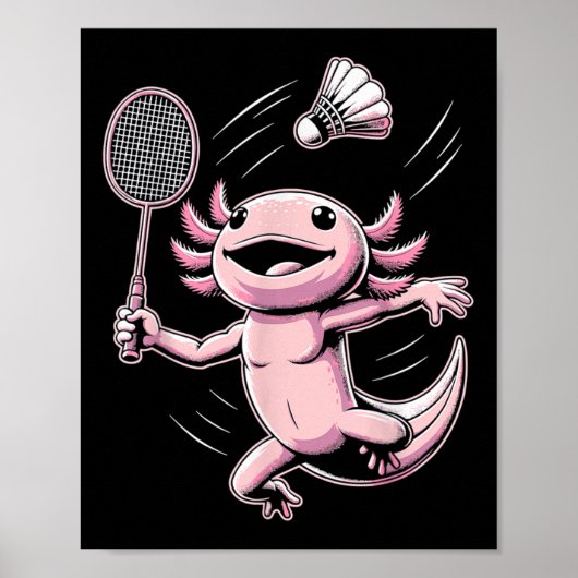 Axolotl Playing Badminton Player Shuttle Sport  ポスター (正面)