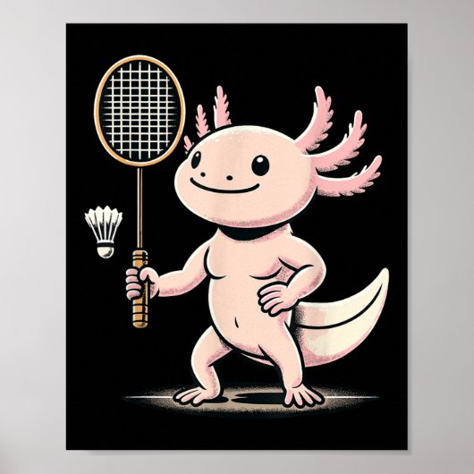 Axolotl Playing Badminton Player Shuttle Sport  ポスター (正面)