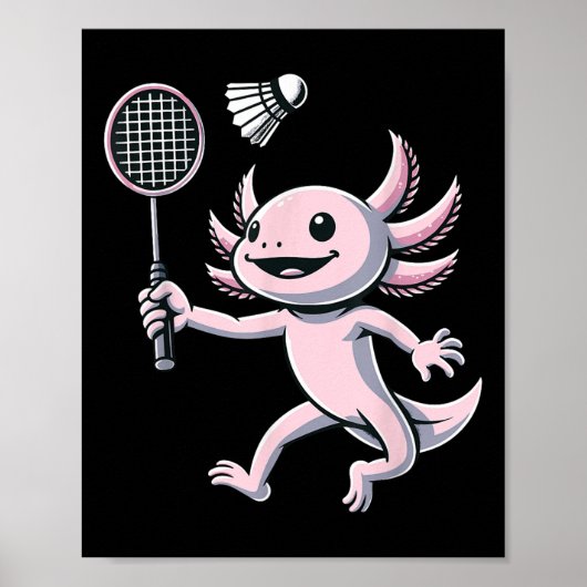 Axolotl Playing Badminton Player Shuttle Sport  ポスター (正面)