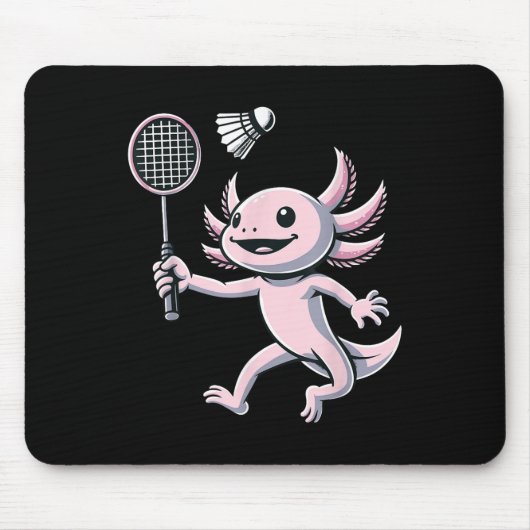 Axolotl Playing Badminton Player Shuttle Sport マウスパッド (正面)