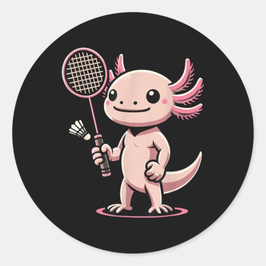 Axolotl Playing Badminton Player Shuttle Sport  ラウンドシール (正面)