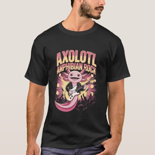 Axolotl Playing Guitar Cute Funny Guitarist Musici Tシャツ (正面)