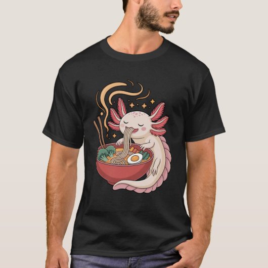 Axolotl Ramen Noodles Kawaii Japanese Anime Tシャツ (正面)