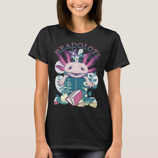 Axolotl Reading Books Readolotl Cute Axolotl Read  Tシャツ (正面)