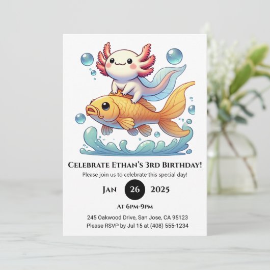 Axolotl Riding Goldfish Birthday 招待状 (スタンド正面)