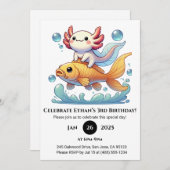 Axolotl Riding Goldfish Birthday 招待状 (正面/裏面)