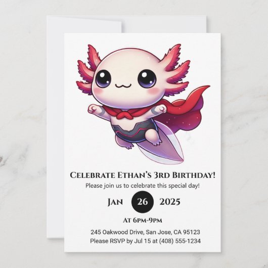 Axolotl Superhero in Armor Birthday 招待状 (正面)