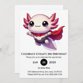 Axolotl Superhero in Armor Birthday 招待状 (正面/裏面)