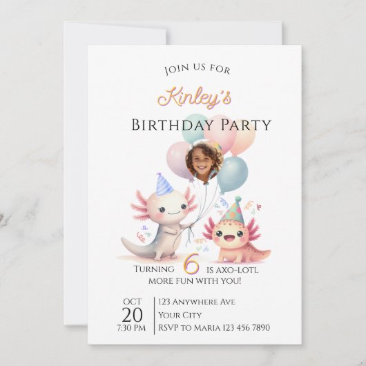 Axolotl-themed Birthday Invitation 招待状 (正面)