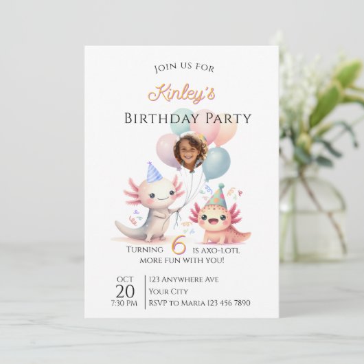 Axolotl-themed Birthday Invitation 招待状 (スタンド正面)