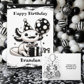Axolotl Themed Birthday with Coloring Page カード