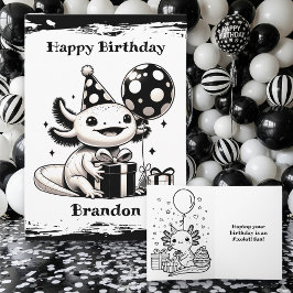 Axolotl Themed Birthday with Coloring Page カード