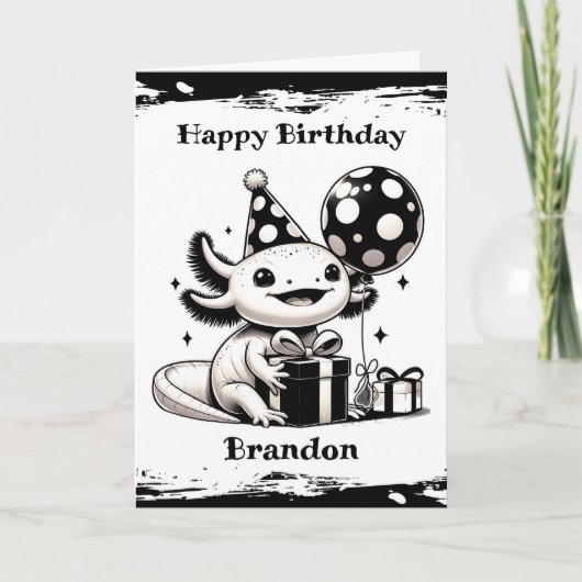Axolotl Themed Birthday with Coloring Page カード (正面)