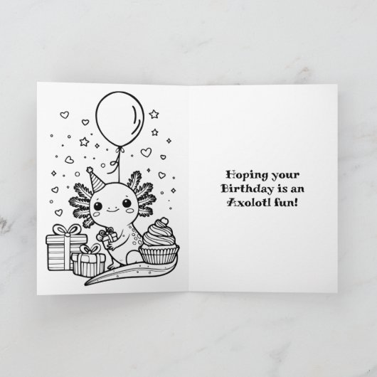 Axolotl Themed Birthday with Coloring Page カード (内部)
