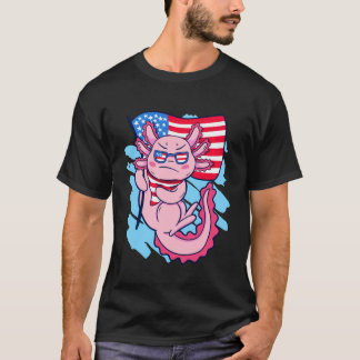 Axolotl USA Independence Day 4th July USA Flag Boy Tシャツ