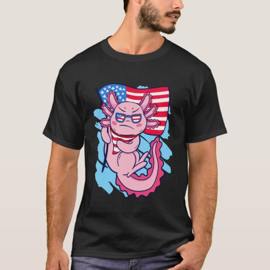 Axolotl USA Independence Day 4th July USA Flag Boy Tシャツ (正面)