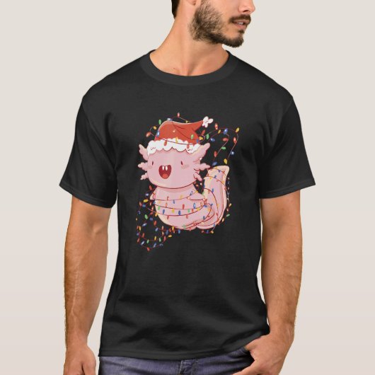 Axolotl Wearing A Santa Hat And Tangled In Christm Tシャツ (正面)