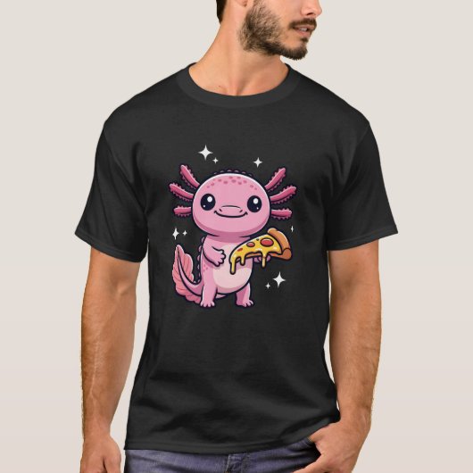 Axolotl with Pizza Kawaii Salamander Cartoon Tシャツ (正面)