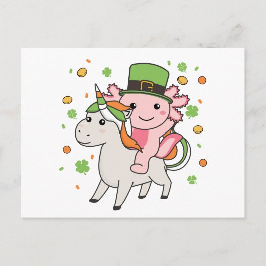 Axolotl With Unicorn St. Patrick's Day Ireland Pos ポストカード (正面)