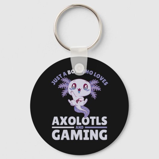 Axolotlsやゲームが大好きな少年 キーホルダー (正面)