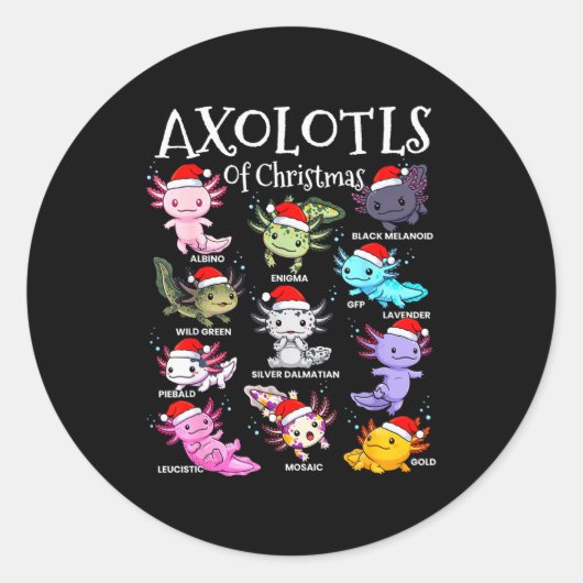 Axolotls Santa Hat Christmas Pajama Cute Animal Ax ラウンドシール (正面)